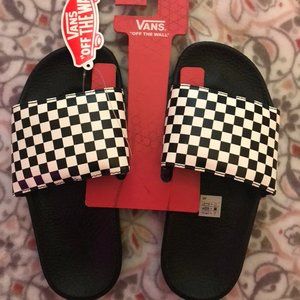 New Kids Checkered Vans Slides